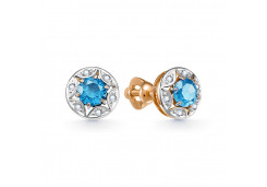 Золотые cерьги пусеты (гвоздики) с топазом