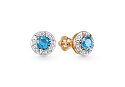 Золотые cерьги пусеты (гвоздики) с топазом