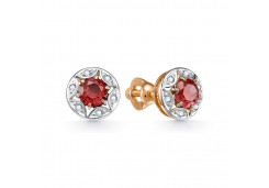 Золотые cерьги пусеты (гвоздики) с гранатом