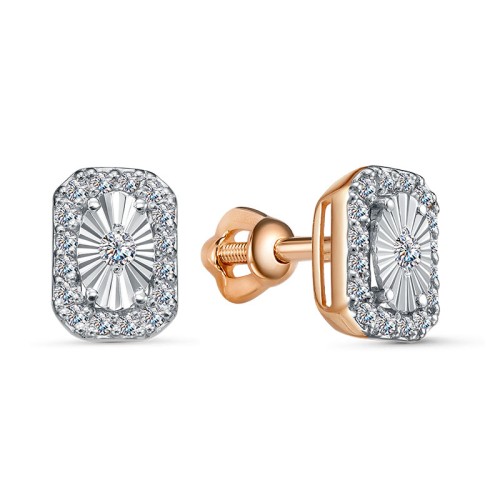 Золотые cерьги пусеты (гвоздики) с бриллиантом