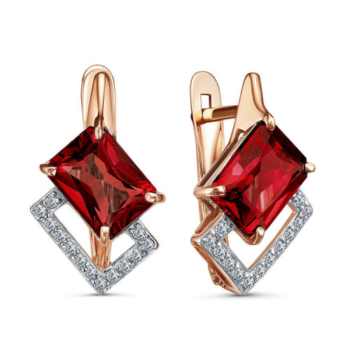 Золотые cерьги классические с гранатом