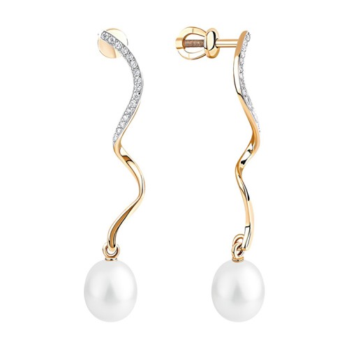 Золотые cерьги пусеты (гвоздики) с жемчугом