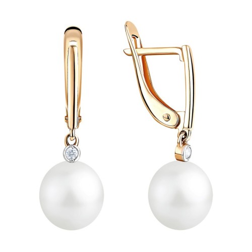 Золотые cерьги висячие с жемчугом