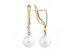 Золотые cерьги висячие с жемчугом