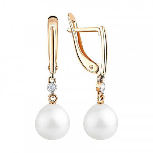 Золотые cерьги висячие с жемчугом