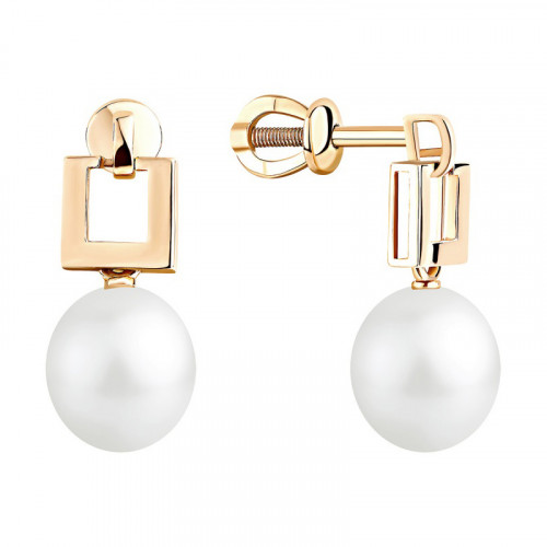 Золотые cерьги пусеты (гвоздики) с жемчугом