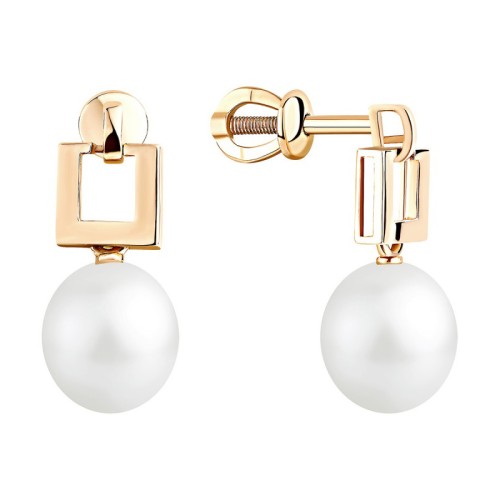 Золотые cерьги пусеты (гвоздики) с жемчугом