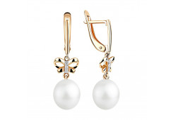 Золотые cерьги висячие с жемчугом