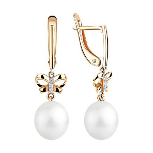 Золотые cерьги висячие с жемчугом