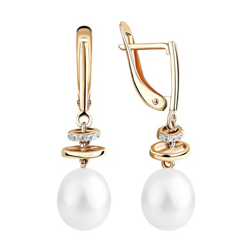 Золотые cерьги висячие с жемчугом