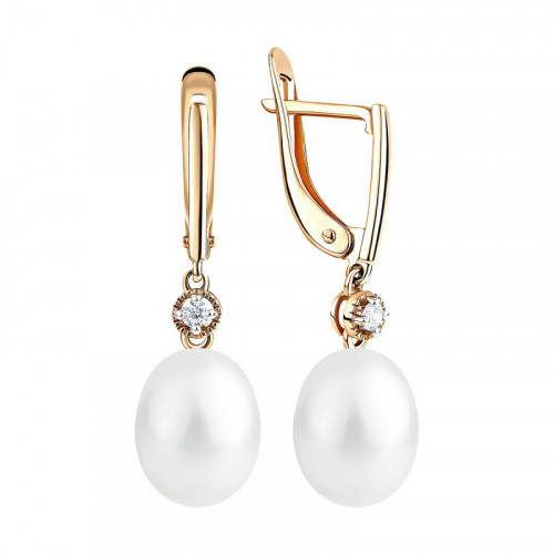 Золотые cерьги висячие с жемчугом