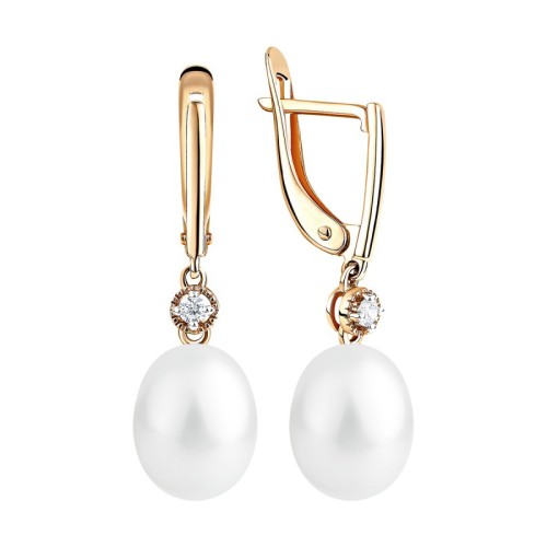 Золотые cерьги висячие с жемчугом