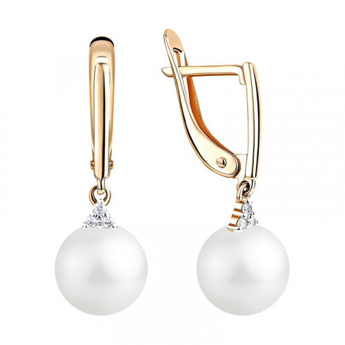 Золотые cерьги висячие с жемчугом