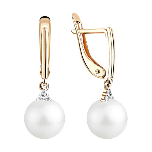 Золотые cерьги висячие с жемчугом