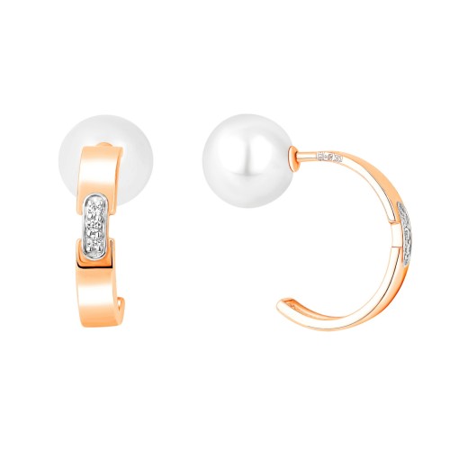 Золотые cерьги пусеты (гвоздики) с жемчугом