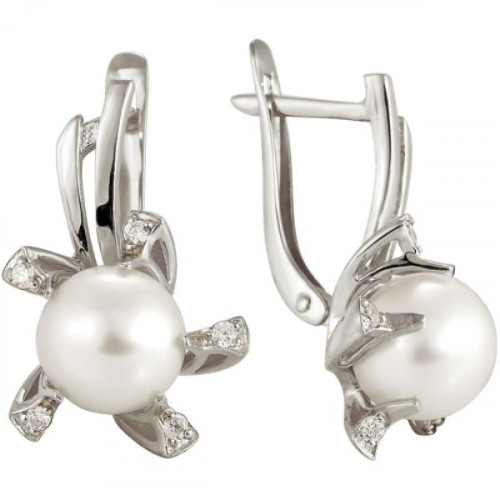 Серебряные cерьги классические с жемчугом