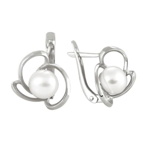 Серебряные cерьги классические с жемчугом