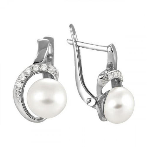 Серебряные cерьги классические с жемчугом