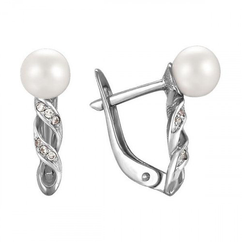 Серебряные cерьги классические с жемчугом