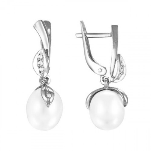 Серебряные cерьги висячие с жемчугом