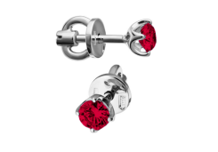 Серьги пусеты (гвоздики) из белого золота с рубином
