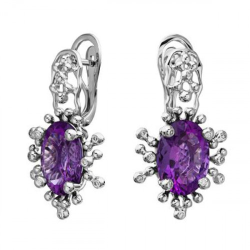 Серьги классические из белого золота с аметистом