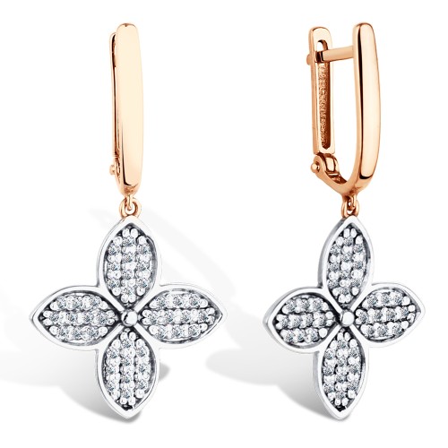 Золотые cерьги висячие с фианитом