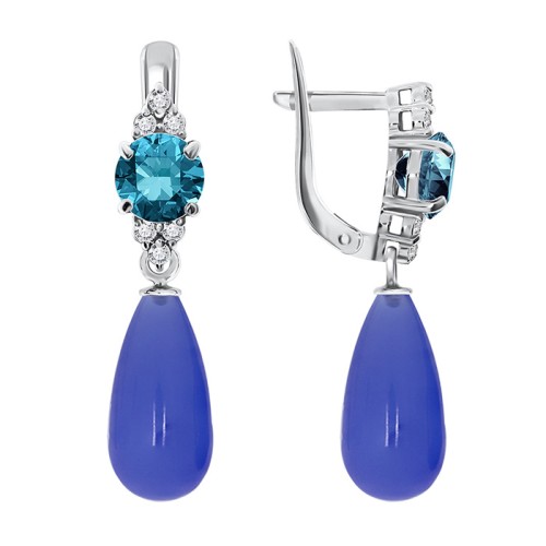 Серебряные cерьги висячие с полудрагоценными камнями