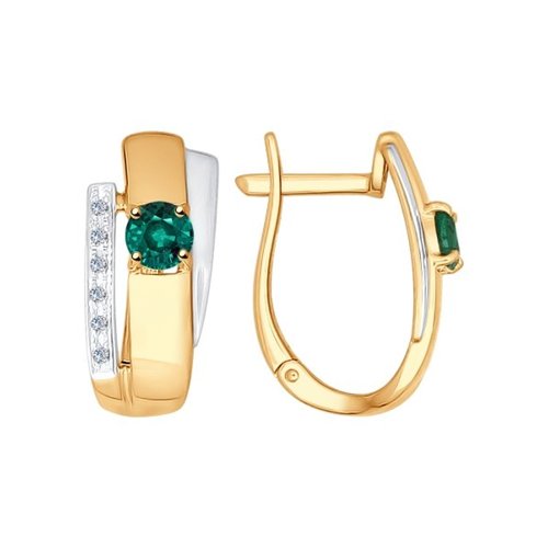 Золотые cерьги классические с изумрудом