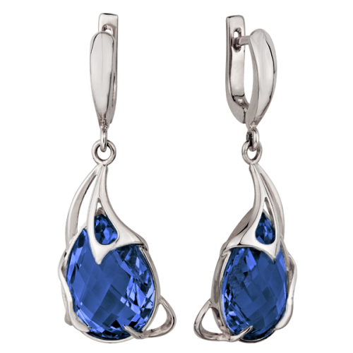 Серебряные cерьги висячие с ситаллом