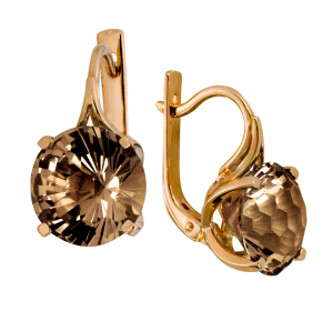 Золотые cерьги с раух-топазом