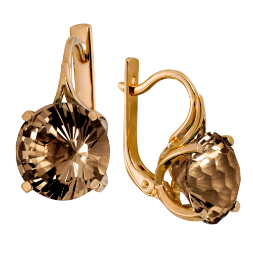 Золотые cерьги с раух-топазом