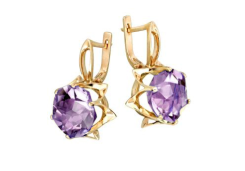 Серьги из желтого золота с аметистом