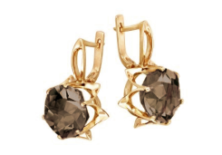 Золотые cерьги с раух-топазом
