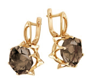 Золотые cерьги с раух-топазом