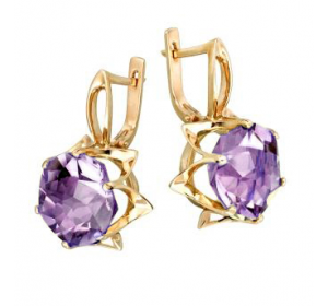 Серьги из желтого золота с аметистом