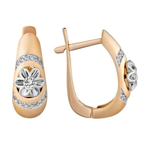 Золотые cерьги классические с бриллиантом