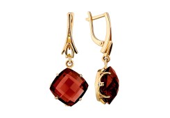 Золотые cерьги висячие с гранатом