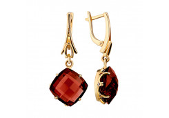 Золотые cерьги висячие с гранатом