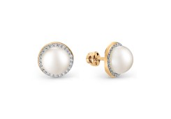 Золотые cерьги пусеты (гвоздики) с жемчугом