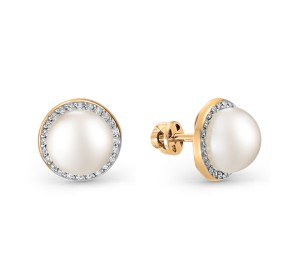 Золотые cерьги пусеты (гвоздики) с жемчугом