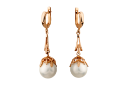 Золотые cерьги висячие с жемчугом