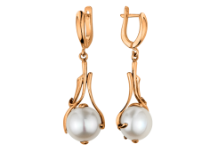 Золотые cерьги висячие с жемчугом