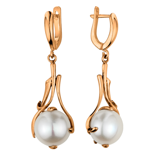 Золотые cерьги висячие с жемчугом