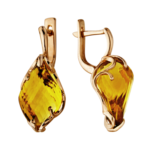 Золотые cерьги с цитрином