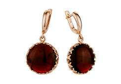 Золотые cерьги висячие с гранатом