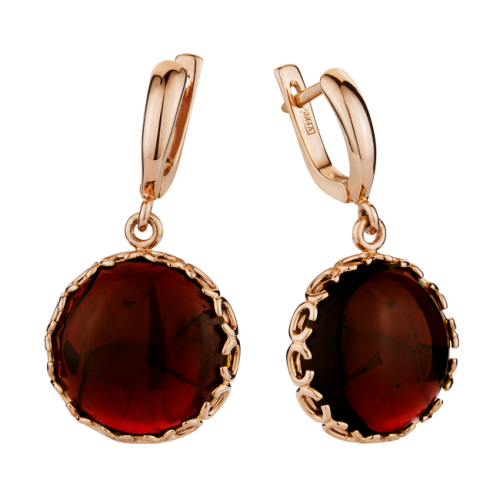 Золотые cерьги висячие с гранатом