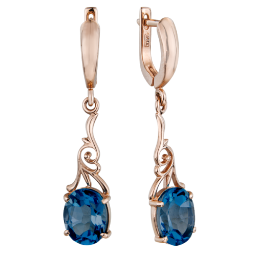 Золотые cерьги висячие с ситаллом