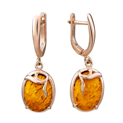 Золотые cерьги висячие с янтарем