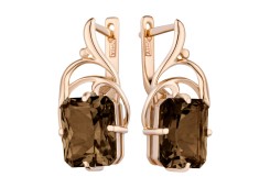 Золотые cерьги классические с раух-топазом